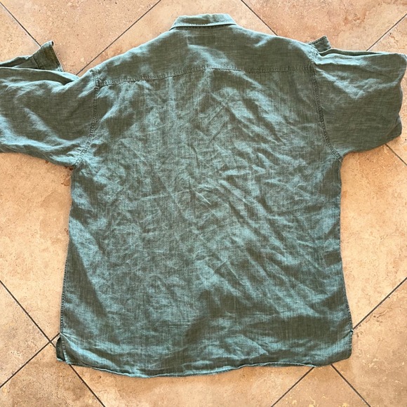 JJ Farmer Mens XL Green 100% Italian Linen Long Sleeve Button Down Shirt - Picture 5 of 7